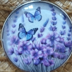 üveg lencsés fülbevaló levendula motívummal  - ékszer - ékszerszett - Meska.hu