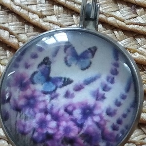 üveg lencsés fülbevaló levendula motívummal  - ékszer - ékszerszett - Meska.hu