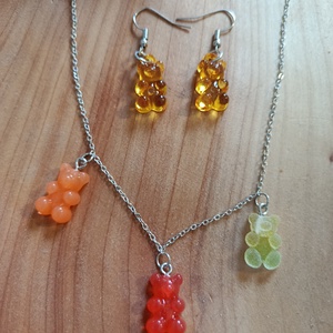 Gumimacis nyaklánc fülbevalóval , Ékszer, Nyaklánc, Medálos nyaklánc, Ékszerkészítés, MESKA