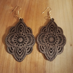 Sötétbarna fa fülbevaló , Ékszer, Fülbevaló, Lógó fülbevaló, Ékszerkészítés, MESKA