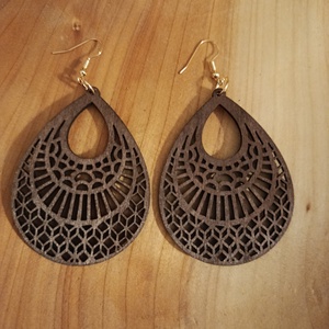 Sötétbarna fa fülbevaló , Ékszer, Fülbevaló, Lógó fülbevaló, Ékszerkészítés, MESKA