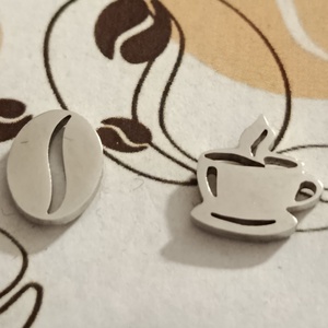 Kávé témájú orvosi acél fülbevaló  - ékszer - fülbevaló - lógó fülbevaló - Meska.hu