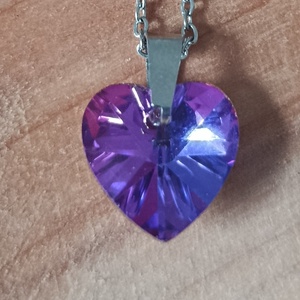 nyaklánc orvosi acél lánccal, lila csiszolt üveg szívvel  - Meska.hu