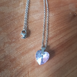  nyaklánc orvosi acél lánccal, rózsaszín csiszolt üveg szívvel  - ékszer - nyaklánc - medálos nyaklánc - Meska.hu