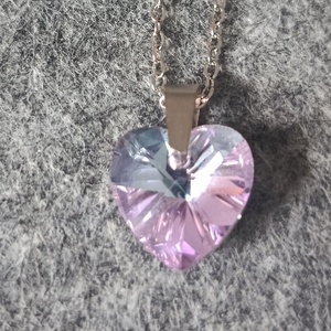  nyaklánc orvosi acél lánccal, rózsaszín csiszolt üveg szívvel  - Meska.hu