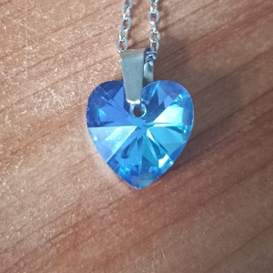  nyaklánc orvosi acél lánccal, kék csiszolt üveg szívvel  - Meska.hu