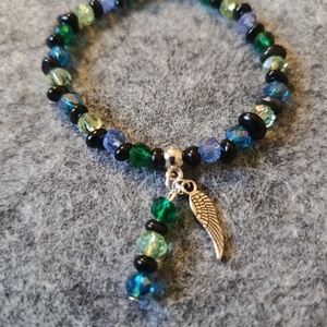 karkötő obszidiánnal és csiszolt üveg gyönggyel  - ékszer - karkötő - gyöngyös karkötő - Meska.hu