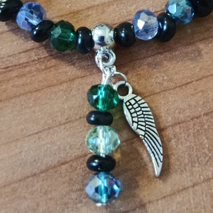 karkötő obszidiánnal és csiszolt üveg gyönggyel  - ékszer - karkötő - gyöngyös karkötő - Meska.hu