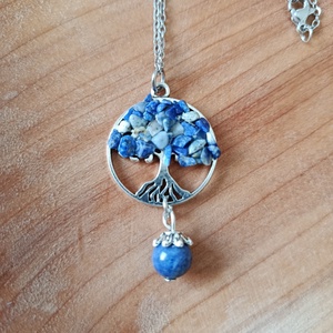 Életfa medál lápis lazurit ásvánnyal orvosi acél lánccal  - ékszer - nyaklánc - medálos nyaklánc - Meska.hu