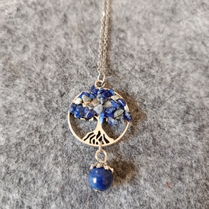 Életfa medál lápis lazurit ásvánnyal orvosi acél lánccal  - ékszer - nyaklánc - medálos nyaklánc - Meska.hu