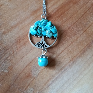 Életfa medál howlit türkiz ásvánnyal orvosi acél lánccal  - Meska.hu