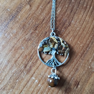 Életfa medál tigrisszem ásvánnyal orvosi acél lánccal  - ékszer - nyaklánc - medálos nyaklánc - Meska.hu