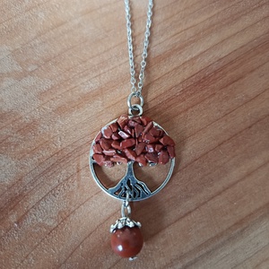 Életfa medál barna homokkő ásvánnyal orvosi acél lánccal  - Meska.hu