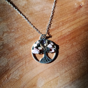 Életfa medál rodonit ásvánnyal orvosi acél lánccal  - ékszer - nyaklánc - medálos nyaklánc - Meska.hu