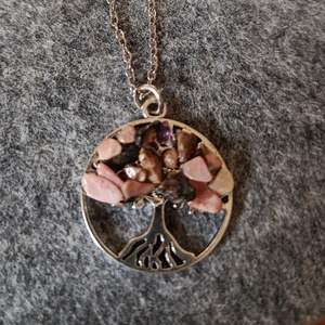 Életfa medál rodonit ásvánnyal orvosi acél lánccal  - Meska.hu