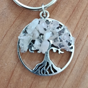 Kulcstartó életfa medál rózsakvarc ásvánnyal  - táska & tok - kulcstartó & táskadísz - kulcstartó - Meska.hu