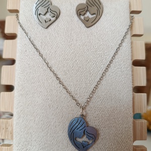 Üveg lencsés, orvosi acél nyaklánc és fülbevaló szett népi motívummal  - ékszer - fülbevaló - lógó fülbevaló - Meska.hu