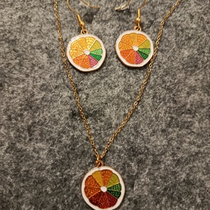 Citrusos nyaklánc és fülbevaló szett  - ékszer - fülbevaló - lógó fülbevaló - Meska.hu