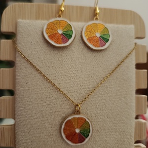 Citrusos nyaklánc és fülbevaló szett , Ékszer, Fülbevaló, Lógó fülbevaló, Ékszerkészítés, MESKA