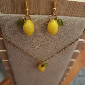 Citromos nyaklánc és fülbevaló szett  - ékszer - fülbevaló - lógó fülbevaló - Meska.hu