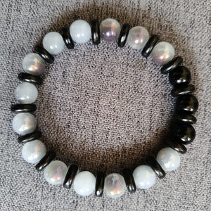 Férfi karkötő sávos achát gyönggyel, Ékszer, Karkötő, Gyöngyös karkötő, Ékszerkészítés, MESKA