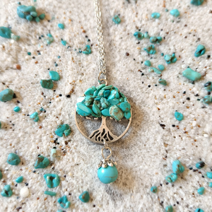 Életfa medál howlit türkiz ásvánnyal orvosi acél lánccal , Ékszer, Nyaklánc, Medálos nyaklánc, Ékszerkészítés, MESKA