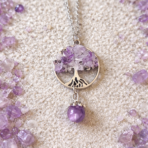 Életfa medál ametiszt ásvánnyal orvosi acél lánccal  - Meska.hu