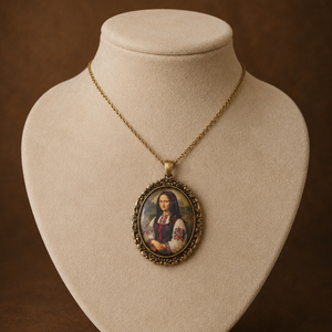 Üveg lencsés, orvosi acél nyaklánc Mona Lisa motívummal  - Meska.hu