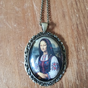 Üveg lencsés, orvosi acél nyaklánc Mona Lisa motívummal  - ékszer - nyaklánc - medálos nyaklánc - Meska.hu