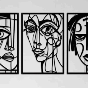 Arcok 3 részes_Picasso ihlette falikép fából - Meska.hu