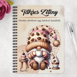 Személyre szabható - Kávés manó sütikével mintás A5-ös füzet - otthon & életmód - papír, írószer - jegyzetfüzet & napló - Meska.hu