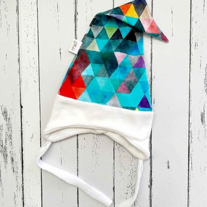 Türkiz geometriai mintás téli sapka (46-47 cm) - Meska.hu