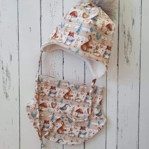 Madárkás nyuszis téli sapka-sál szett (49-50 cm) - Meska.hu