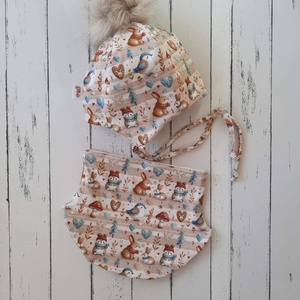 Madárkás nyuszis téli sapka-sál szett (49-50 cm) - ruha & divat - babaruha & gyerekruha - babasapka - Meska.hu