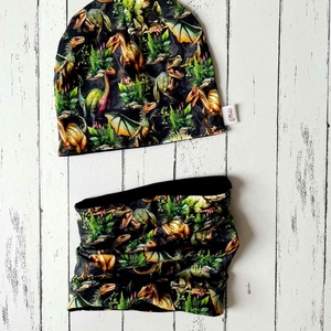 Dínós sapka-sál szett (50-52 cm) - ruha & divat - babaruha & gyerekruha - babasapka - Meska.hu