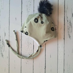 Zöld traktoros pomponos téli sapka (47-48 cm), Ruha & Divat, Babaruha & Gyerekruha, Babasapka, Varrás, MESKA