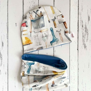 Barkácsolós-szerszámos sapka-sál szett (48-50 cm) - baba - mama - babaruházat - babasapka - Meska.hu