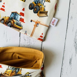 Munkagépes darus sapka-sál szett (48-50 cm), Baba - mama, Babaruházat, Babasapka, Varrás, MESKA