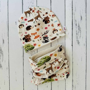 Erdei állatos sapka-sál szett (50-52) - ruha & divat - sál, sapka, kendő - sapka & sál szett - Meska.hu