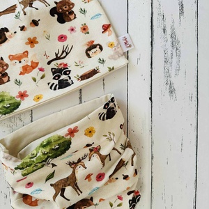 Erdei állatos sapka-sál szett (50-52) - ruha & divat - sál, sapka, kendő - sapka & sál szett - Meska.hu