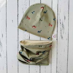 Dínós sapka-sál szett (50-52) - ruha & divat - sál, sapka, kendő - sapka & sál szett - Meska.hu