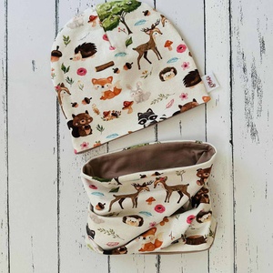 Erdei állatos sapka-sál szett (48-50 cm) - baba - mama - babaruházat - babasapka - Meska.hu