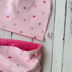 Szivecskés sapka-sál szett (50-52 cm) - Meska.hu