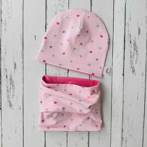 Szivecskés sapka-sál szett (48-50 cm), Baba - mama, Babaruházat, Babasapka, Varrás, MESKA