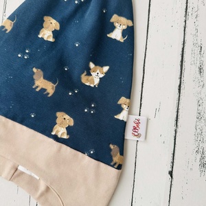 Kék alapon kutyusos fülvédős sapka (45-47 cm) - baba - mama - babaruházat - babasapka - Meska.hu