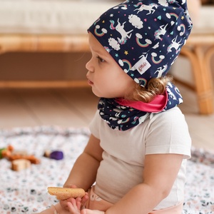 Virágos sapka-sál szett (50-52 cm) - baba - mama - babaruházat - babasapka - Meska.hu