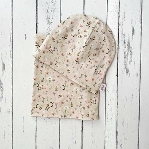 Virágos sapka-sál szett (50-52 cm) - baba - mama - babaruházat - babasapka - Meska.hu