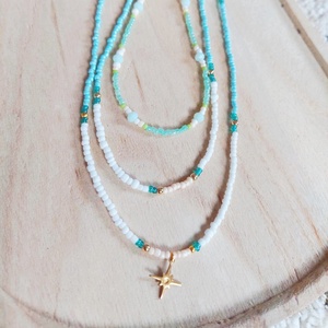 Azúr tenger nyakláncok, Ékszer, Nyaklánc, Gyöngyös nyaklánc, Gyöngyfűzés, gyöngyhímzés, MESKA