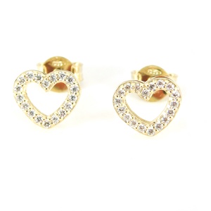 Brill 14 K Arany Szív Fülbevalók Gyémántokkal 0.20 Ct - ékszer - fülbevaló - pötty fülbevaló - Meska.hu