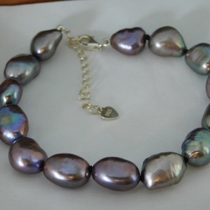 Gyöngy Karkötő Ezüst 925 Állítható Kapoccsal, Gyöngyház Fekete/Multikolor Baroque Gyöngyökkel, Ékszer, Karkötő, Gyöngyös karkötő, Ékszerkészítés, Gyöngyfűzés, gyöngyhímzés, MESKA